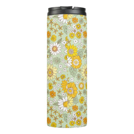 Gele Floral Garden Pattern Thermosbeker (Achterkant)