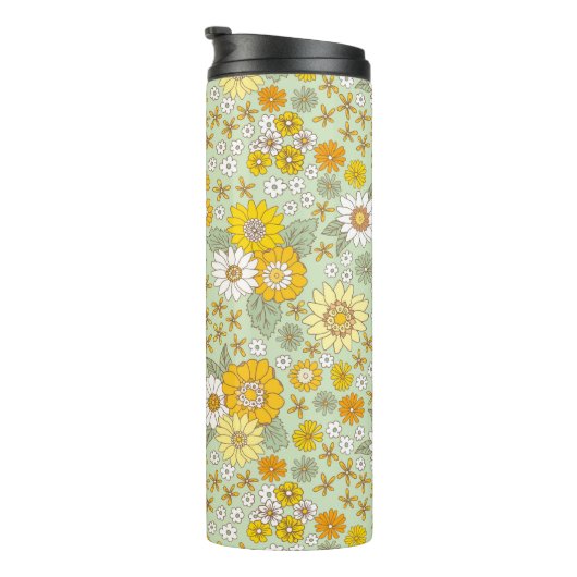 Gele Floral Garden Pattern Thermosbeker (Geroteerd rechts)
