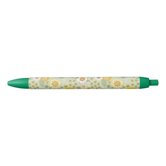 Gele Floral Garden Pattern Zwarte Inkt Pen (Voorkant)