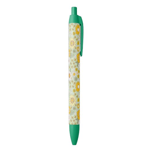 Gele Floral Garden Pattern Zwarte Inkt Pen (Achterkant (Verticaal))