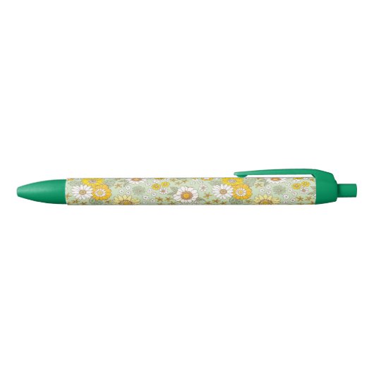 Gele Floral Garden Pattern Zwarte Inkt Pen (Bovenkant)