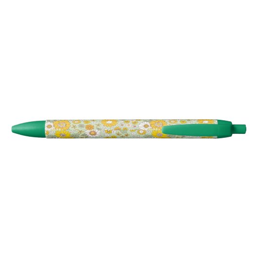 Gele Floral Garden Pattern Zwarte Inkt Pen (Achterkant)