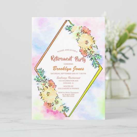 Gele Floral Geometric Retirement Party Kaart (Staand voorkant)