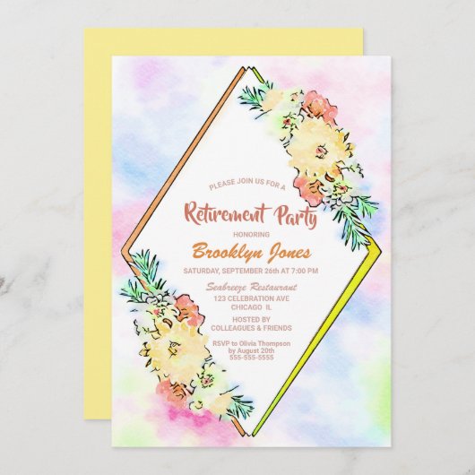 Gele Floral Geometric Retirement Party Kaart (Voorkant / Achterkant)