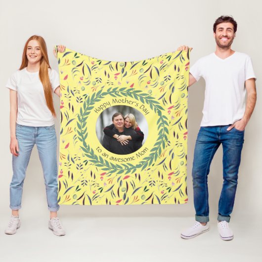 Gele Floral GEWELDIGE MOM met FOTO-Moederdag Fleece Deken (In situ)