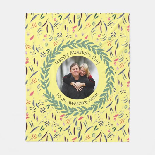 Gele Floral GEWELDIGE MOM met FOTO-Moederdag Fleece Deken (Voorkant)