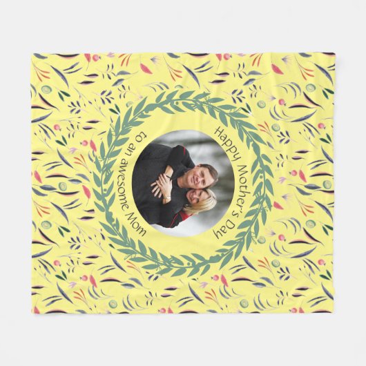 Gele Floral GEWELDIGE MOM met FOTO-Moederdag Fleece Deken (Voorkant (Horizontaal))