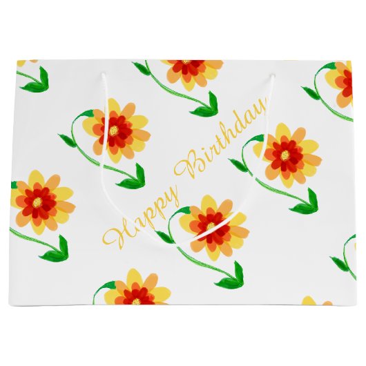 Gele Floral Gift Bag Large Cadeautasje (Voorkant)