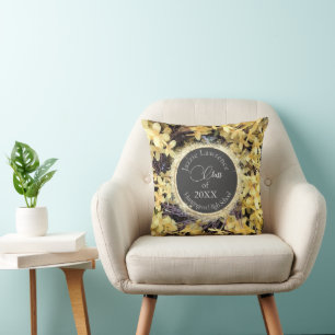 Gele Floral Glittery Afstuderen gepersonaliseerd Kussen