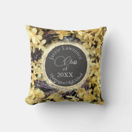 Gele Floral Glittery Afstuderen gepersonaliseerd Kussen