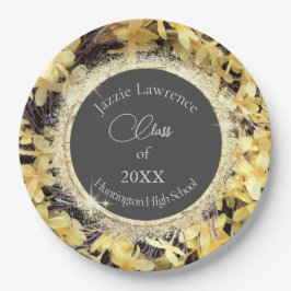 Gele Floral Glittery Afstuderen gepersonaliseerd Papieren Bordje