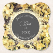 Gele Floral Glittery Gepersonaliseerd Afstuderen Kartonnen Onderzetters (Voorkant)