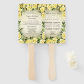Gele Floral Gold Glitter Wedding Programme Handwaaier (Voorkant en achterkant)