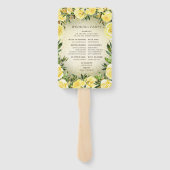 Gele Floral Gold Glitter Wedding Programme Handwaaier (Achterkant)