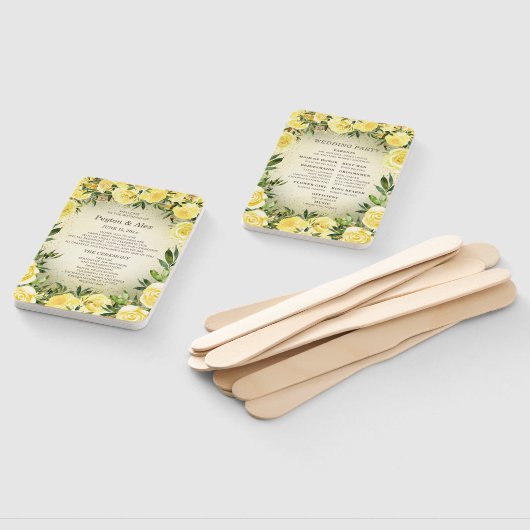 Gele Floral Gold Glitter Wedding Programme Handwaaier (Niet-gemonteerd)