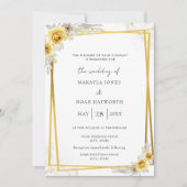 Gele Floral Gold Simple Wedding Kaart (Voorkant)