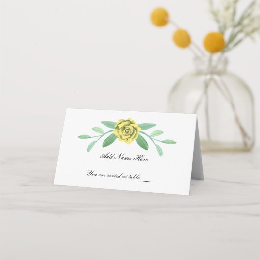 Gele Floral Greenery Foliage Folded Place Card Plaatskaartje (Voorkant)