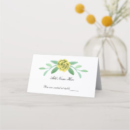 Gele Floral Greenery Foliage Folded Place Card Plaatskaartje