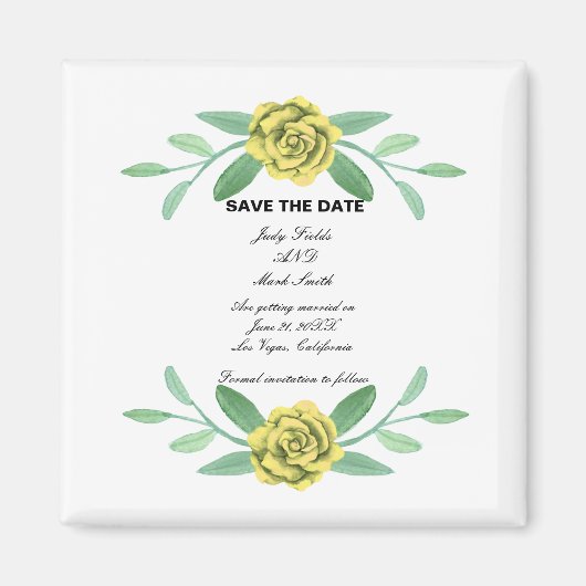 Gele Floral Greenery Foliage Save the Date Magneet (Voorkant)