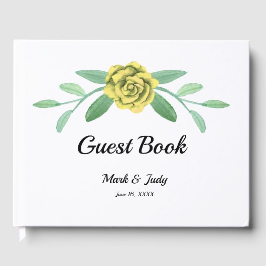 Gele Floral Greenery Foliage Wedding Guestbook Gastenboek (Voorkant)