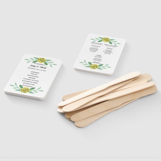Gele Floral Greenery Foliage Wedding Programme Fan Handwaaier (Niet-gemonteerd)