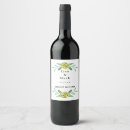 Gele Floral Greenery Foliage Wedding Wine Labels Wijn Etiket