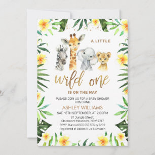 Gele Floral Greenery Safari Wild Eén Baby shower Kaart
