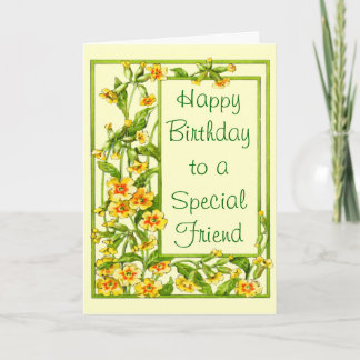 Gele Floral Happy Birthday voor een speciale vrien Kaart