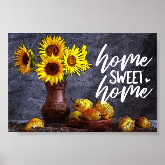 Gele Floral Home Sweet Home Poster (Voorkant)