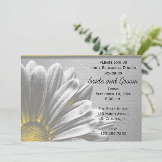 Gele Floral hoogtepunten Wedding Rehearsal Dinner Kaart (Staand voorkant)