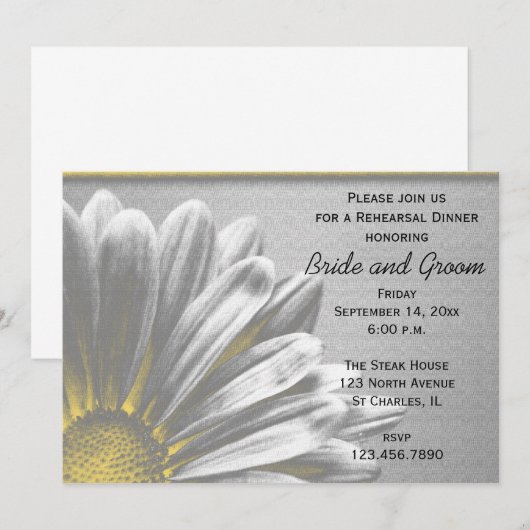 Gele Floral hoogtepunten Wedding Rehearsal Dinner Kaart (Voorkant / Achterkant)