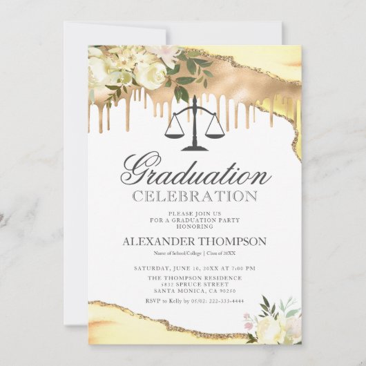 Gele Floral Law School Graduparty Kaart (Voorkant)