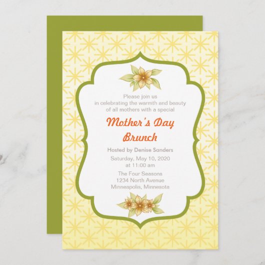 Gele Floral Moederdag Brunch Uitnodiging (Voorkant / Achterkant)