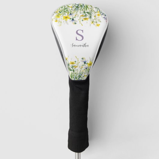 Gele Floral Monogram Naam Golfheadcover (Voorkant)
