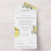 Gele Floral Monogram Weddenschap All In One Uitnodiging (Binnen)