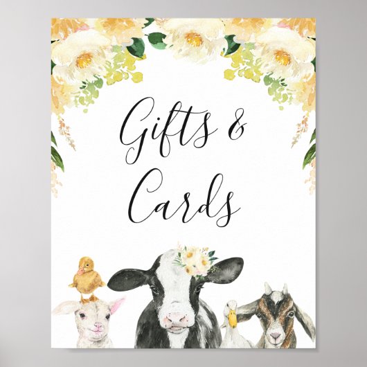 Gele Floral Oink Moo Neigh Boerderij Baby shower S Poster (Voorkant)