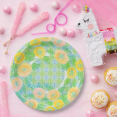 Gele Floral Patterned Round Papieren Bordje (Feest)