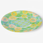 Gele Floral Patterned Round Papieren Bordje (Gekanteld)