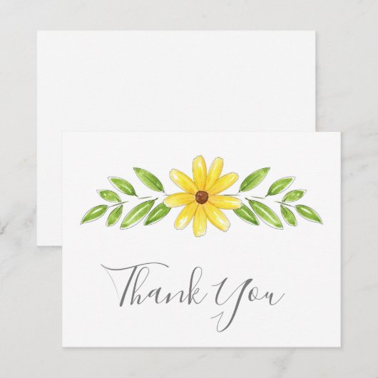 Gele Floral Pen en Waterverf Bedankkaart (Voorkant / Achterkant)