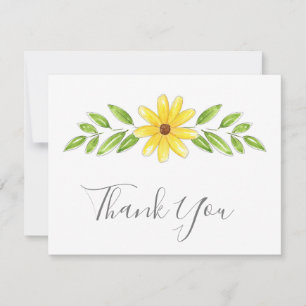 Gele Floral Pen en Waterverf Bedankkaart