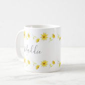 Gele Floral Pen en Waterverf Patroon Koffiemok (Voorkant links)