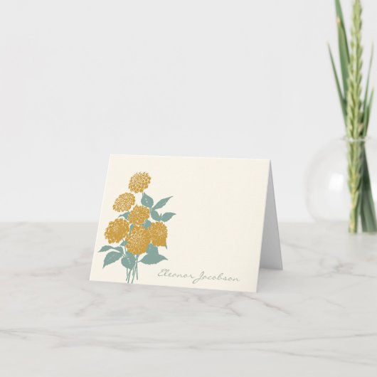  Gele Floral Persoonlijke Naam van het Manuscript Notitiekaartje (Voorkant)