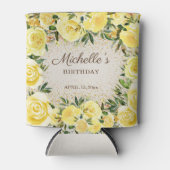 Gele Floral Rozen Gold Glitter Birthday Name Blikjeskoeler (Voorkant)