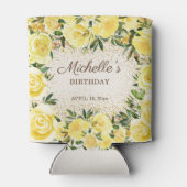 Gele Floral Rozen Gold Glitter Birthday Name Blikjeskoeler (Achterkant)