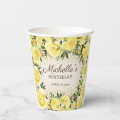 Gele Floral Rozen Gold Glitter Birthday Name Papieren Bekers (Achterkant)
