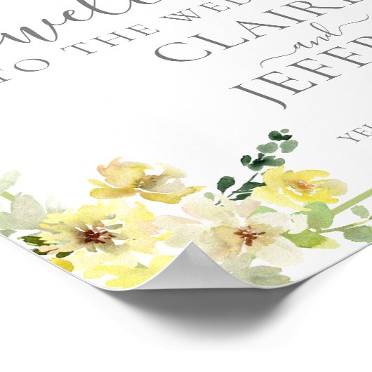 Gele Floral Sage Green Summer Weddenschap Welkom Poster (Hoek)