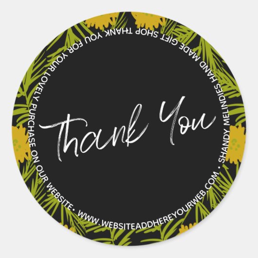 Gele Floral Script Business Hartelijk dank Ronde Sticker (Voorkant)
