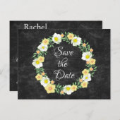 Gele Floral sparen de Datum Wreator Aankondigingskaart (Voorkant / Achterkant)