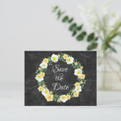 Gele Floral sparen de Datum Wreator Aankondigingskaart (Staand voorkant)