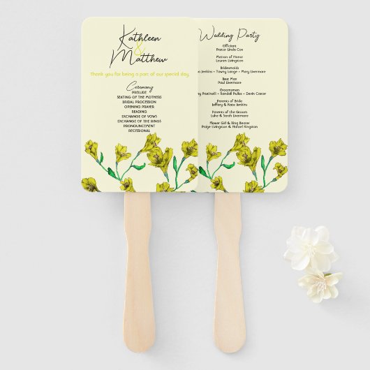 Gele Floral Waterverf Wedding Handwaaier (Voorkant en achterkant)